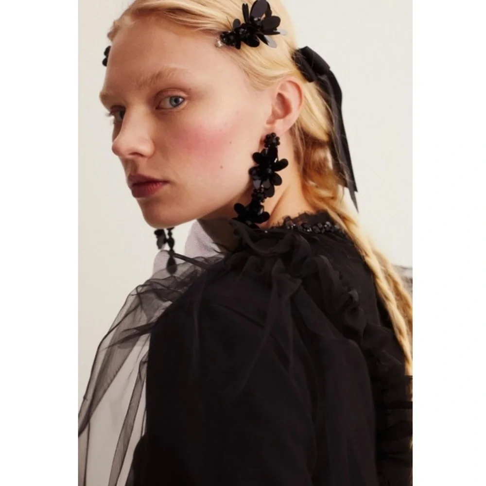 Simone Rocha x H&M Puff Sleeved Black Tulle Blouse - Picture 16 of 16